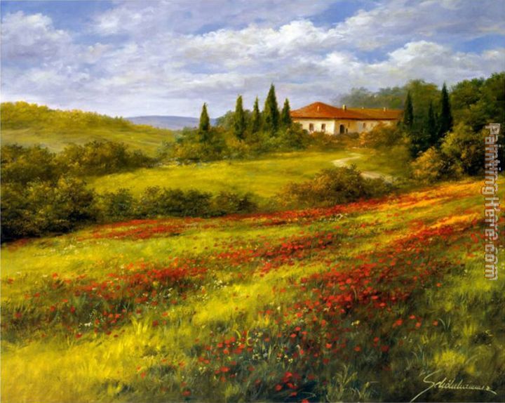 Landscape with Poppies I painting - Heinz Scholnhammer Landscape with Poppies I art painting